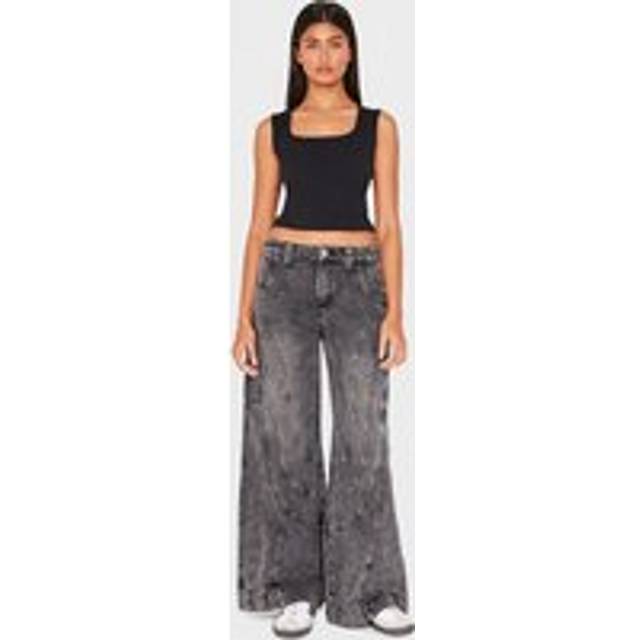 Grey Panel Seam Detail Wide Leg Jeans, Grey - 4