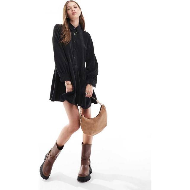 ASOS DESIGN – Svart miniklänning i manchester med smock och peplum-fåll-Flera