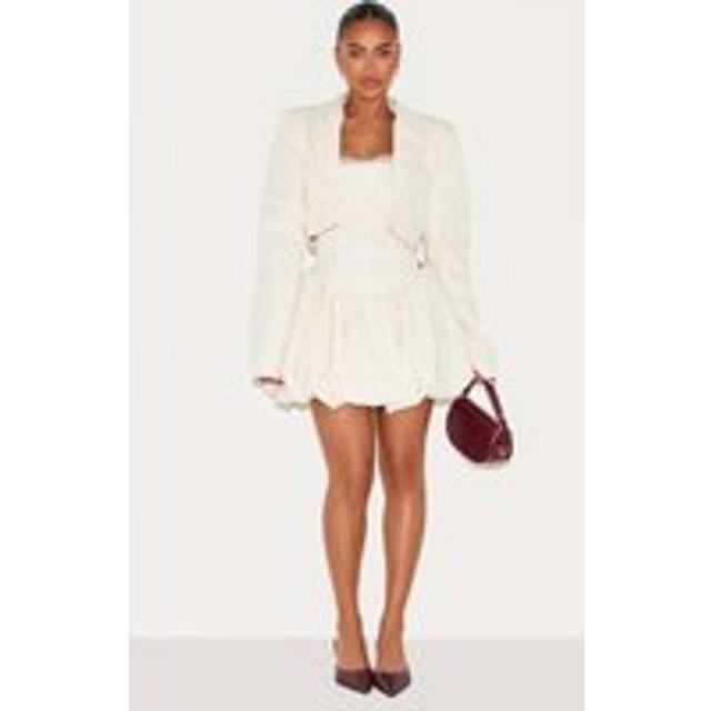 Shape Cream Tailored Puffball Mini Skirt, White - 14