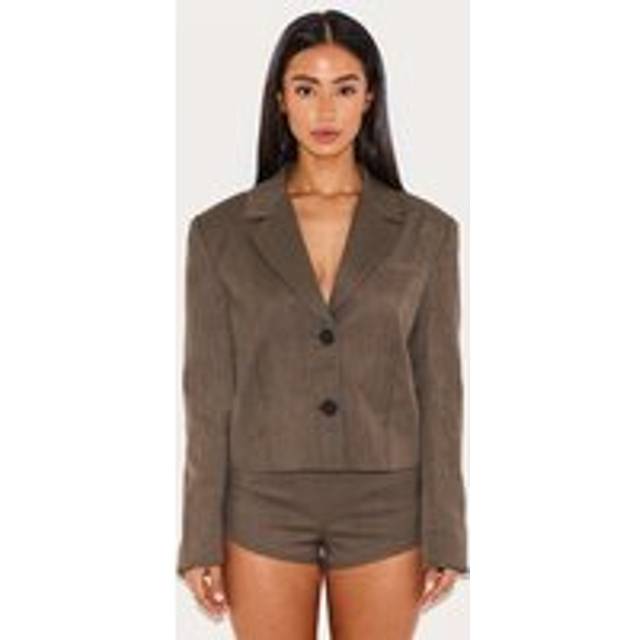Petite Dark Khaki Tailored Cropped Blazer, Dark Khaki - 12