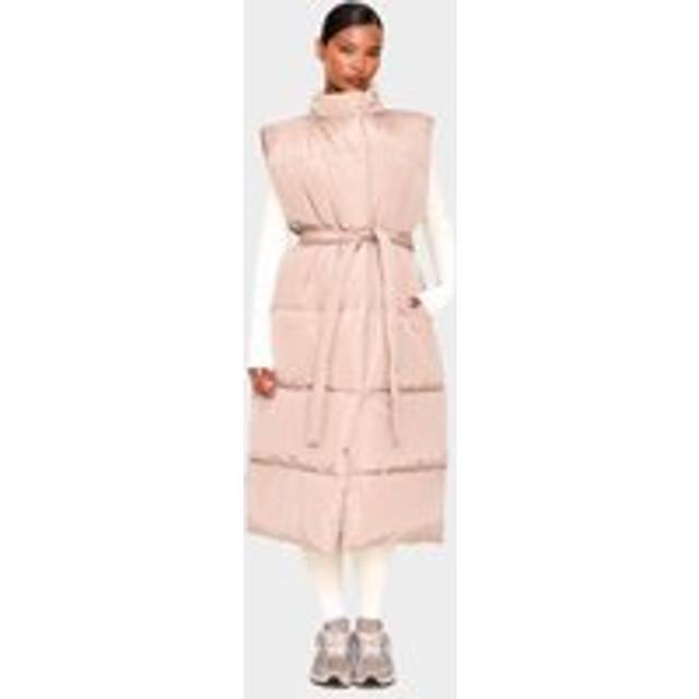 Taupe Quilted Longline Tie Waist Gilet, Brown - S