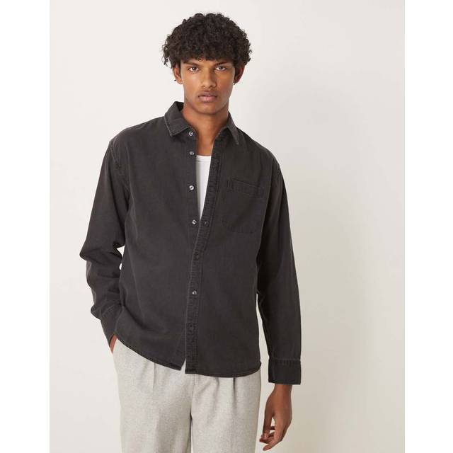 Abercrombie & Fitch – Svart, långärmad jeansskjorta med kort design och cowboystil-Svart/a