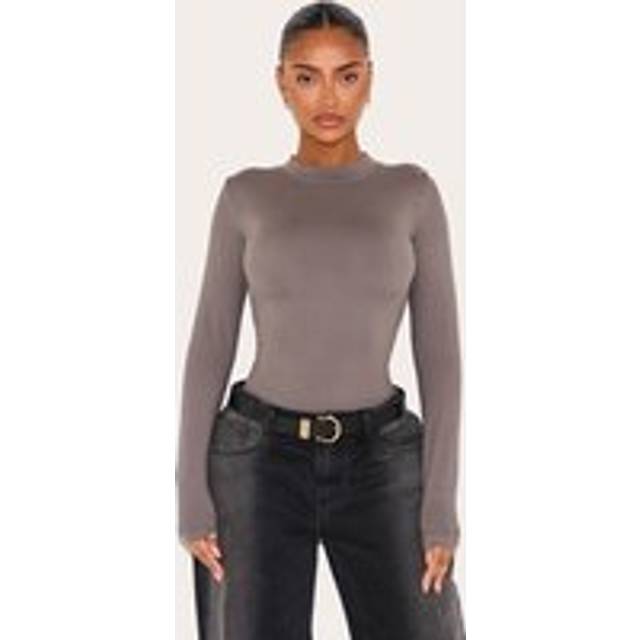 Shape Charcoal Sculpted Long Sleeve Bodysuit, Grey - XS