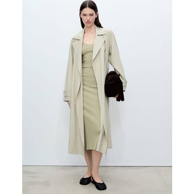 Mango Bamboleo Fitted Cable Knit Midi Dress, Khaki