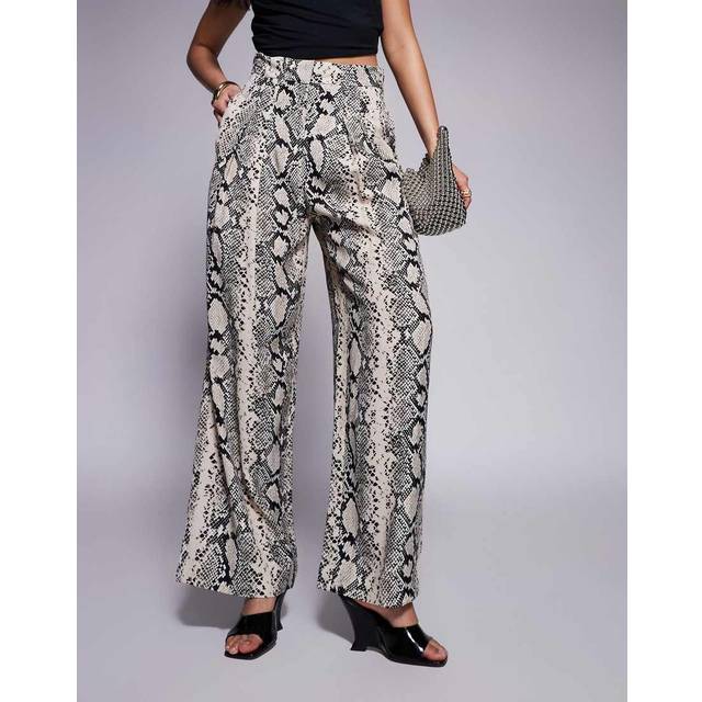 River Island Womens Cream Snake Wide Leg Trousers - 18