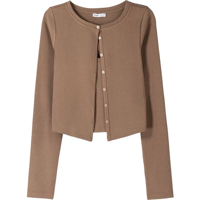 Bershka – Brunt set med kofta och linne i kort design