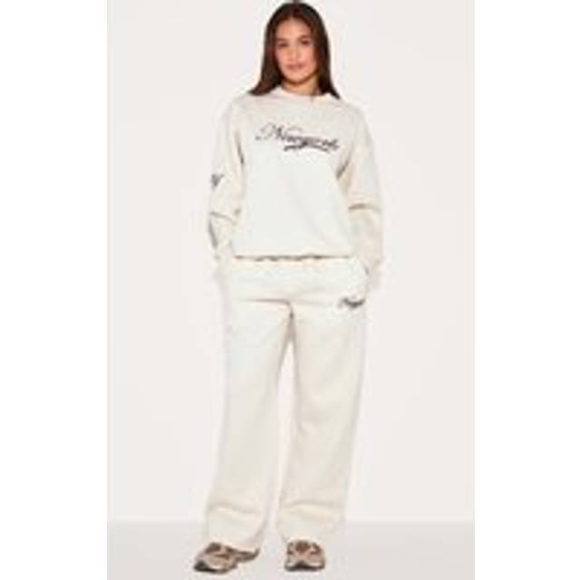 Cream New York Embroidered Wide Leg Joggers, White