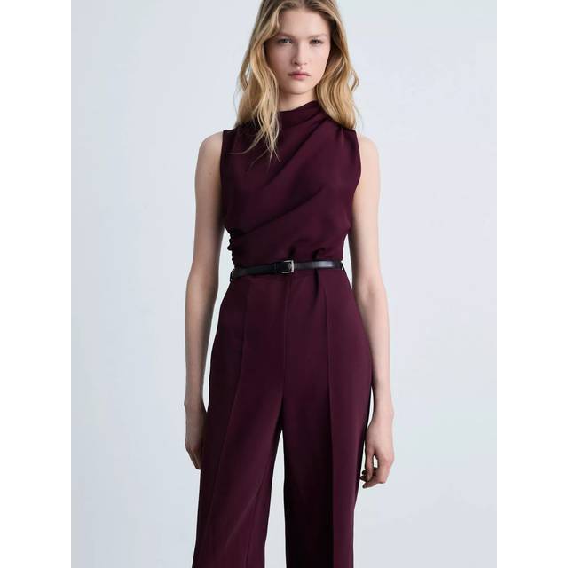 Mango Marty Belted Drape Jumpsuit, Dark Red