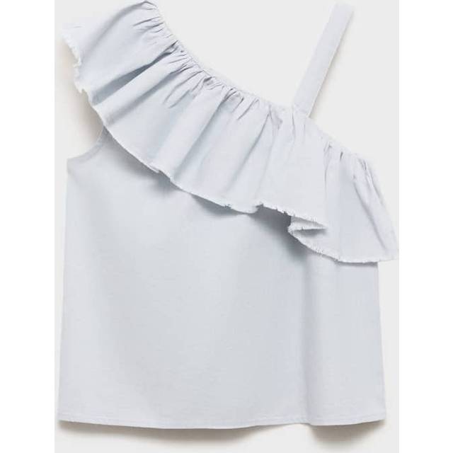 Mango Kids' Simba Asymmetric Linen Cotton Blouse, Light Pastel Blue
