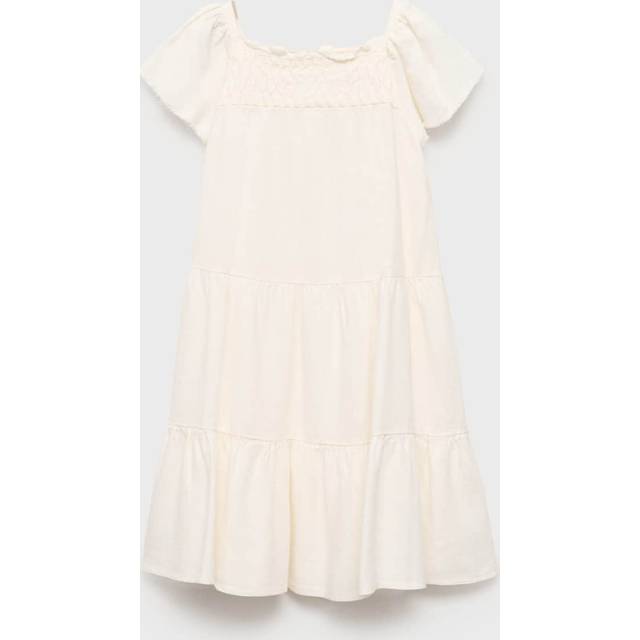 Ruffled linen dress white - Kids - 7 - MANGO KIDS - White