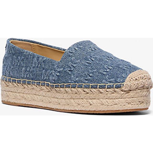MK Lynn Logo Embossed Denim Platform Espadrille - Blue - Michael Kors - UK 7.5