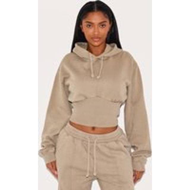 Shape Mocha Sweat Cropped Shirred Waist Hoodie, Brown - 18