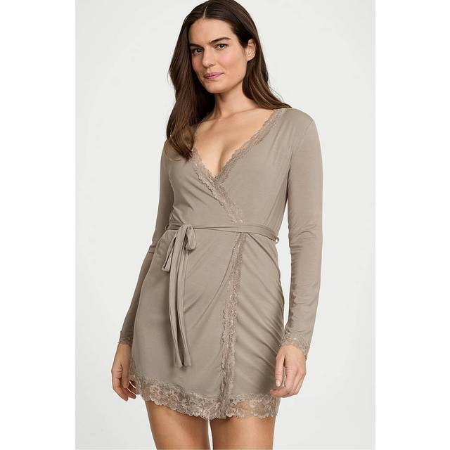 Victoria's Secret Turtle Dove Grey Modal Lace Trim Robe - turtle dove grey - XL-2XL