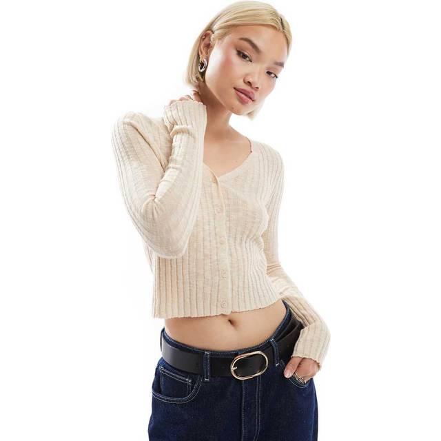 Stradivarius Button-up knit cardigan Stone S