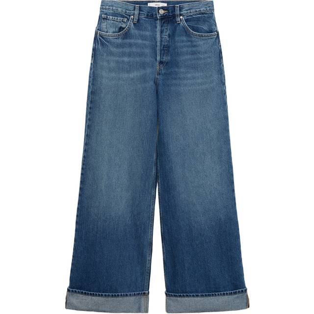 Mango Carlota Wide Leg Rolled Up Hem Jeans, Open Blue