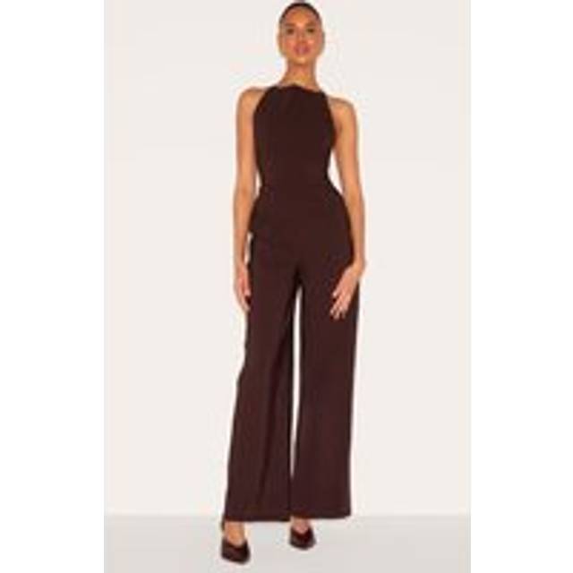 Dark Chocolate Stretch Woven Square Neck Wide Leg Jumpsuit, Dark Chocolate - 10