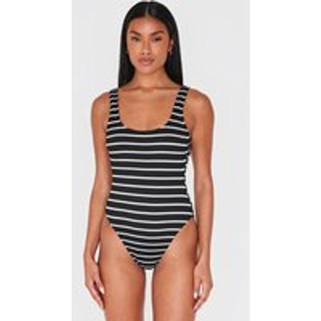 Black Monochrome Crinkle Backless Swimsuit, Black - 8