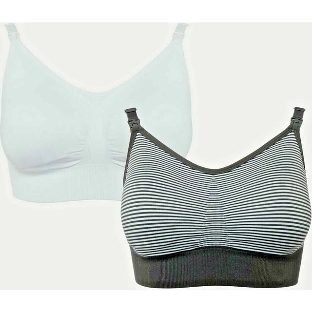 Rrp£30 debenhams nursing maternity bras 2-pack white grey stripe non-wired