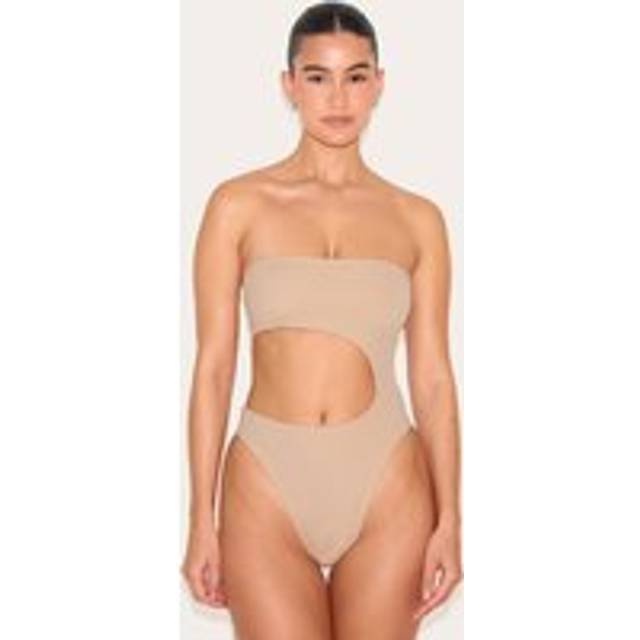 Stone Bandeau Cut Out High Leg Swimsuit, White - 16