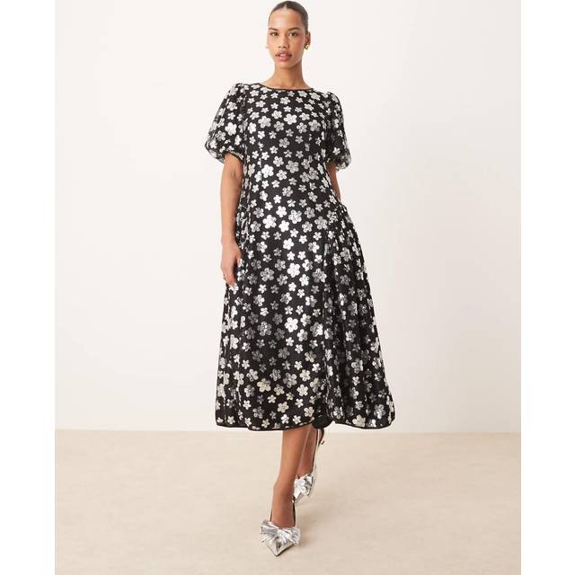 Sister Jane Starboard Sequin Midi Dress, Black/Silver