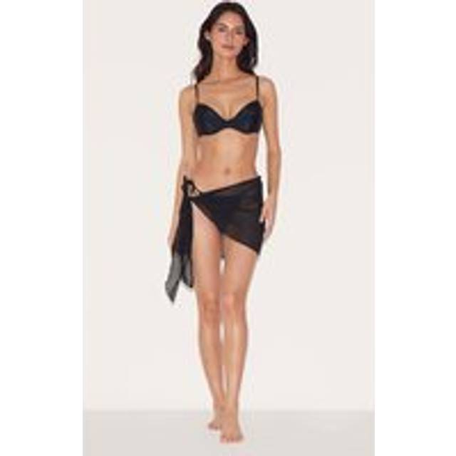 Black Chiffon Side Tie Beach Sarong, Black - XS