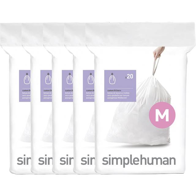 simplehuman Code M Custom Fit Drawstring Trash Bags in Dispenser Packs  100 Count  45 Liter / 11.9 Gallon  White