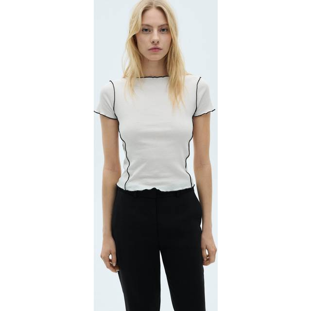 Mango Curlita Cotton Contrast Trim Top