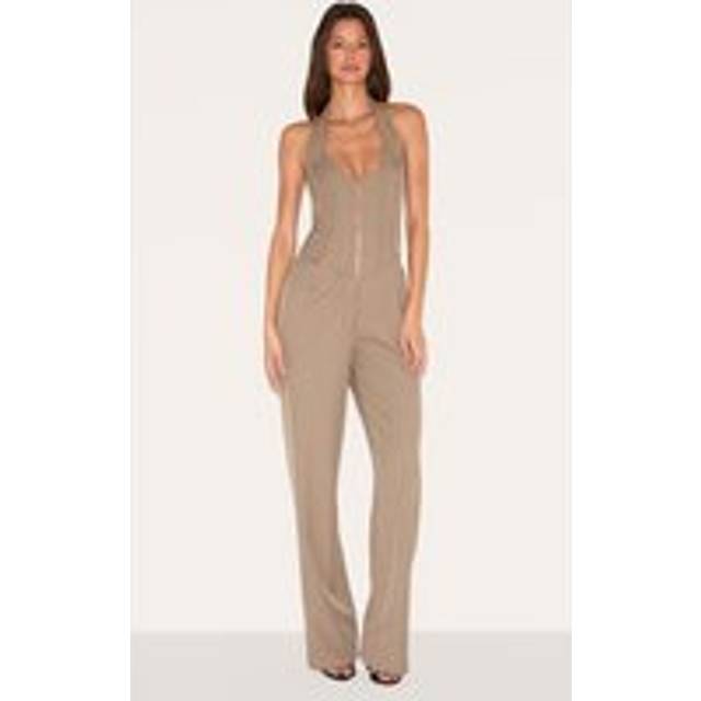 Mushroom Dipped Corset Zip Front Wide Leg Jumpsuit, Mushroom - 4