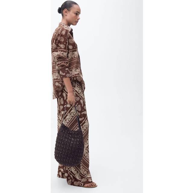 Mango Julia Paisley Wide Leg Trousers, Brown/Multi