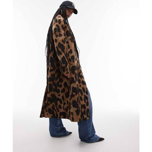 Topshop – Flerfärgad, leopardmönstrad, lång finkappa-Flera