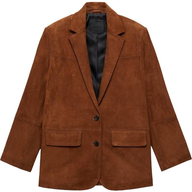 Straight suede jacket tobacco brown - Woman - XS - MANGO - Tobacco Brown