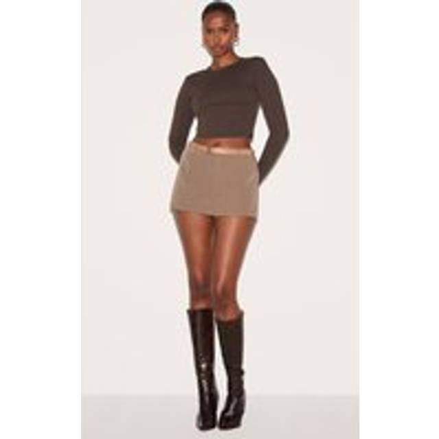Brown Tailored Woven Belt Detail Skort, Brown - 4