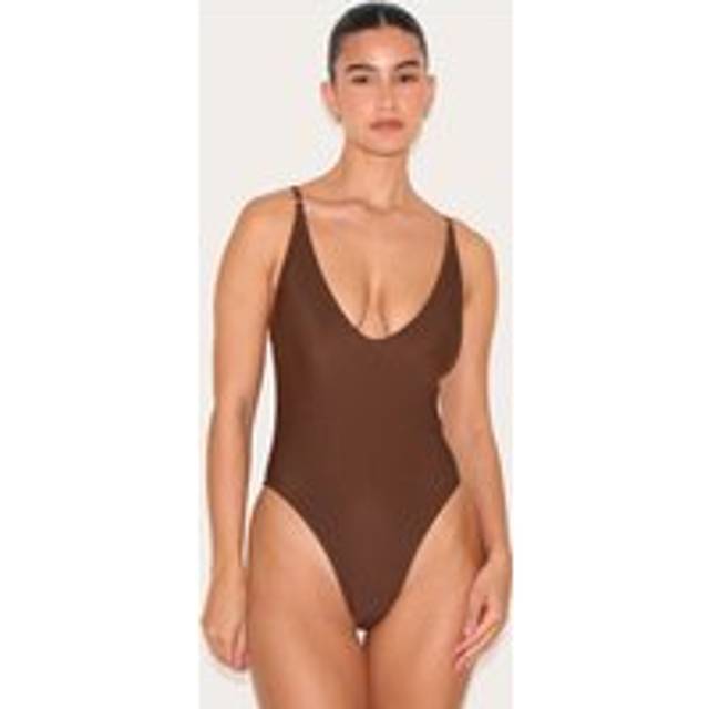 Chocolate Low Scoop Basic Swimsuit, Chocolate - 10