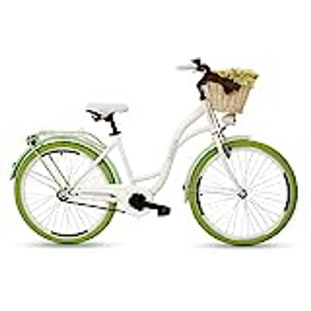 Goetze Stil Vintage Retro Citybike damcykel, hollandcykel, 26 tums aluminiumhjul, 1 växel (utan växlar) djup påstigning, bakbroms, vadderad korg gratis!