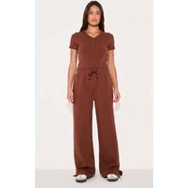 Chocolate Interlock Wide Leg Split Hem Joggers, Chocolate