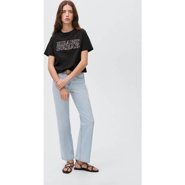 Studs message t-shirt charcoal - Teenage girl - S - MANGO TEEN - Charcoal