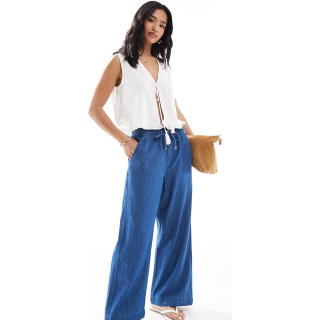 New Look Women's Petite Blue Denim Wide Leg Trousers - UK 14