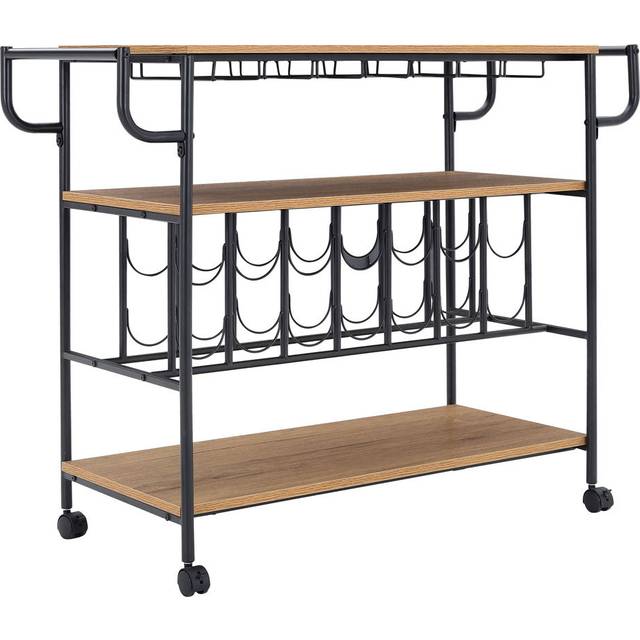 Anedra Metal Bar Cart - Light Yellow Wood (85cm H X 107cm W X 41cm D)