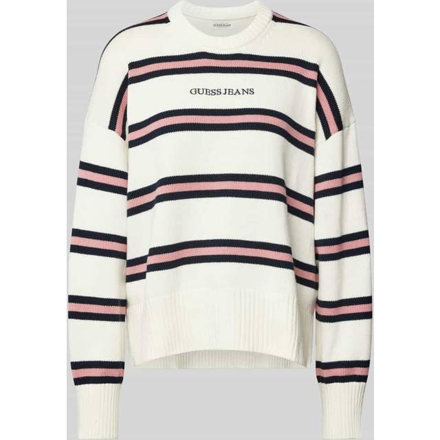 Guess Striped Logo Sweater - White - M