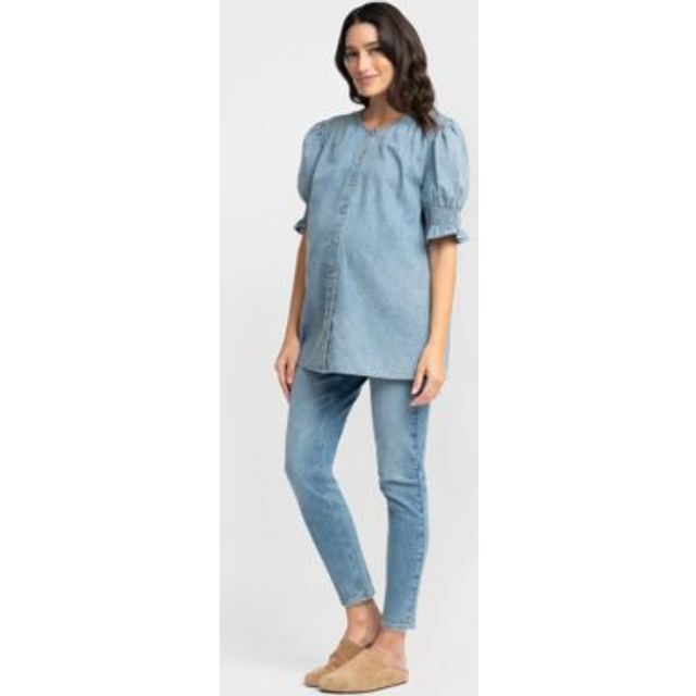 Shirred Sleeve Chambray Maternity Blouse
