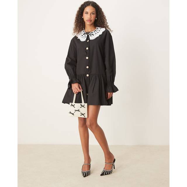 Sister Jane Orel Crochet Neck Mini Dress, Black/White