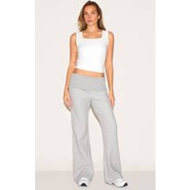 Grey Marl Super Soft Foldover Waist Flare Lounge Trousers, Grey Marl - 14