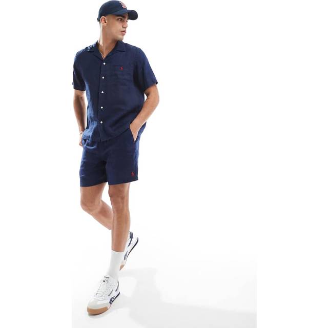 Straight Linen Shorts - Navy Blue