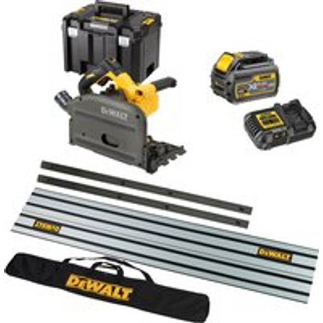 DeWalt DCS520 54v XR Cordless FlexVolt Plunge Saw and Guide Rails Kit 1 x 6ah Li-ion Battery Charger Case