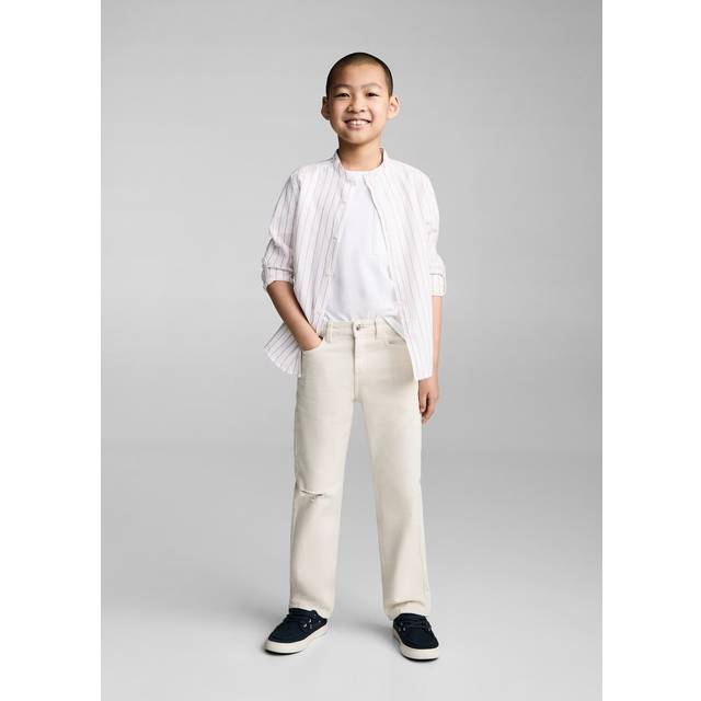 Striped Mao collar shirt dark orange - Kids - 10 - MANGO KIDS - Dark Orange