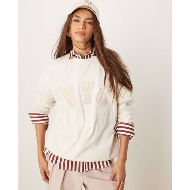 New Look Women's Off White NYC Jersey Sweatshirt - L