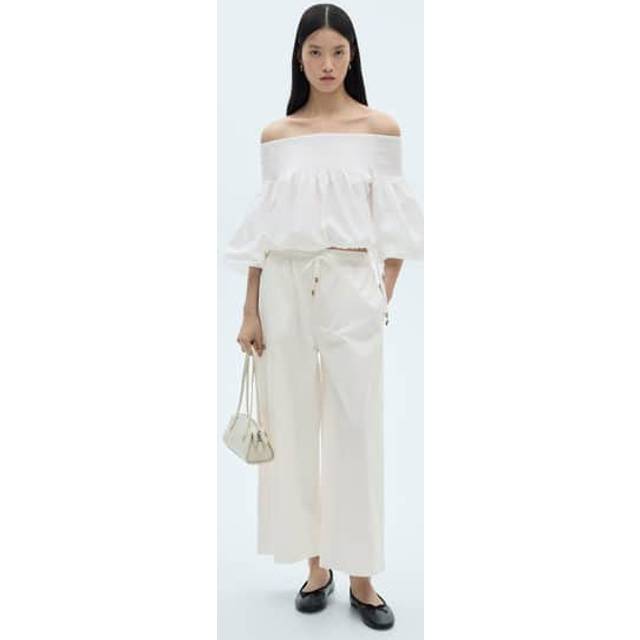 Gathered off-the-shoulder blouse white - Woman - 6 - MANGO - White
