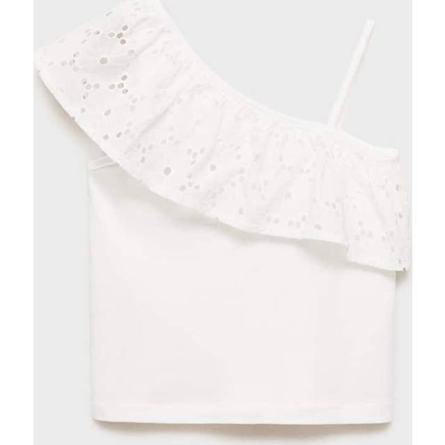 Mango Kids' Volanti Cotton One Shoulder Top, Natural White