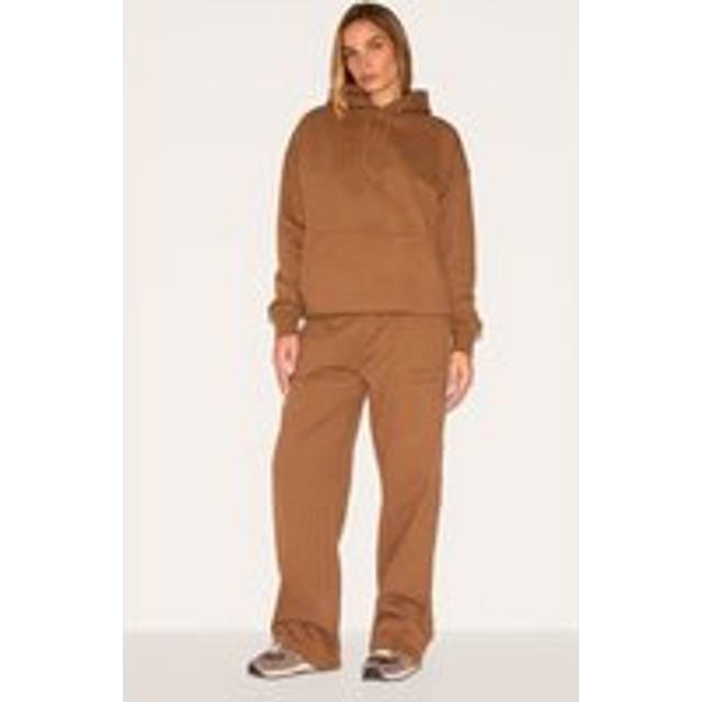 PRETTYLITTLETHING Taupe Premium Embossed Wide Leg Joggers, Brown - M