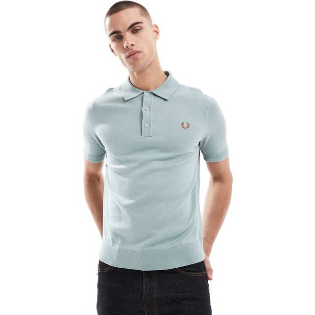Fred Perry Knitted Polo Shirt Silver Blue